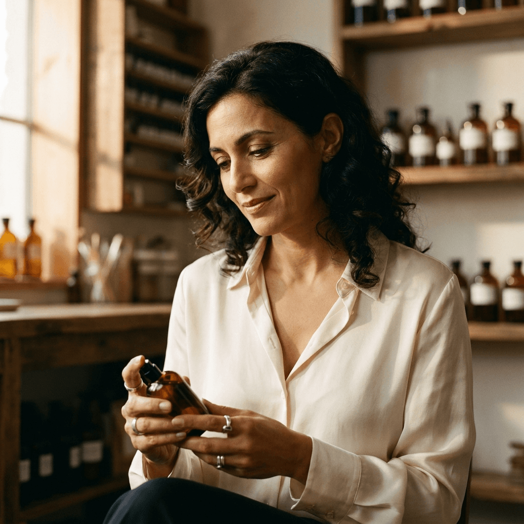 Portrait d'une femme à la lumière naturelle, atmosphère éditoriale