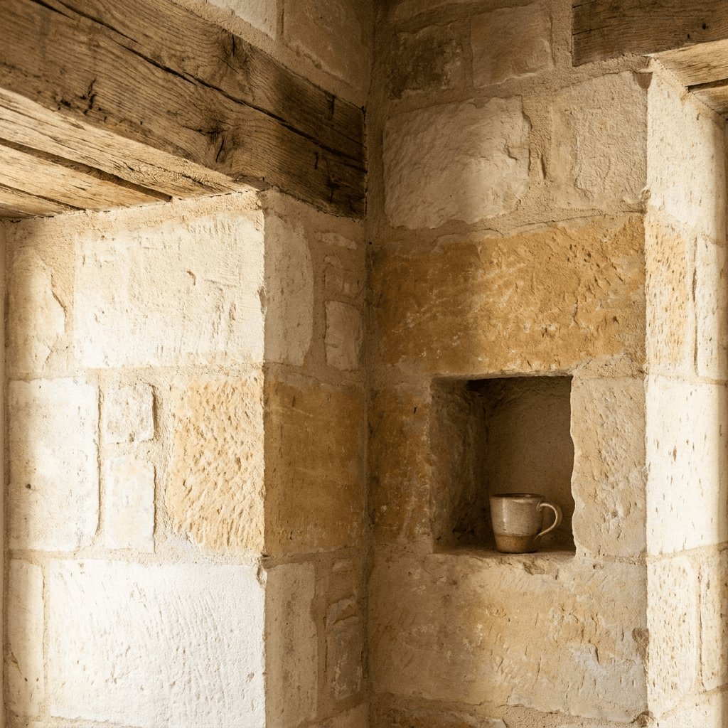 Détail mur de pierre apparente d'une rénovation provençale